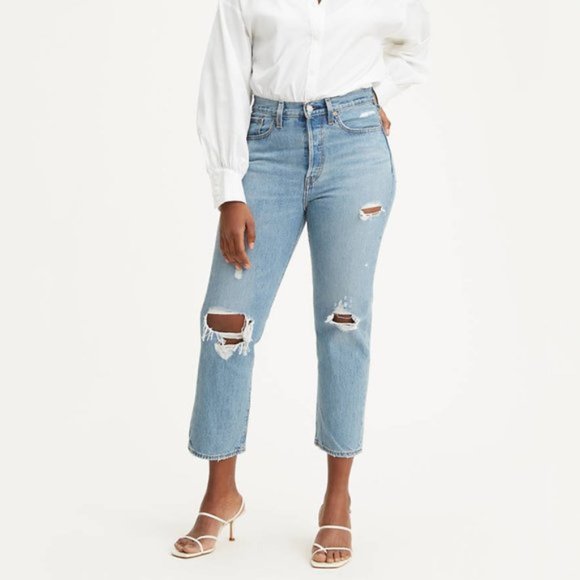 Levi's Denim - Levi's Wedgie Fit Straight High Waisted Distressed Cropped Ankle Jeans 29